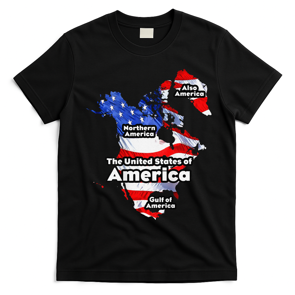 Funny Trump American Flag Canada Greenland Gulf Map On Back T-Shirt - Black