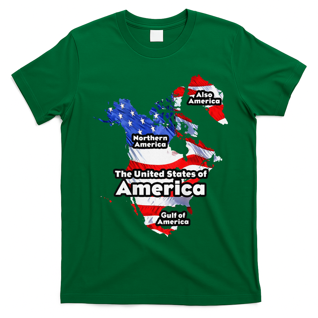 Funny Trump American Flag Canada Greenland Gulf Map On Back T-Shirt - Irish Green