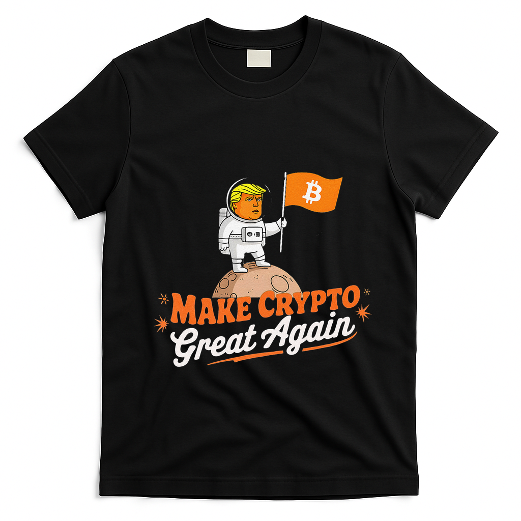 Funny Trump Astronaut Make Crypto Great To Moon Bitcoin T-Shirt - Black