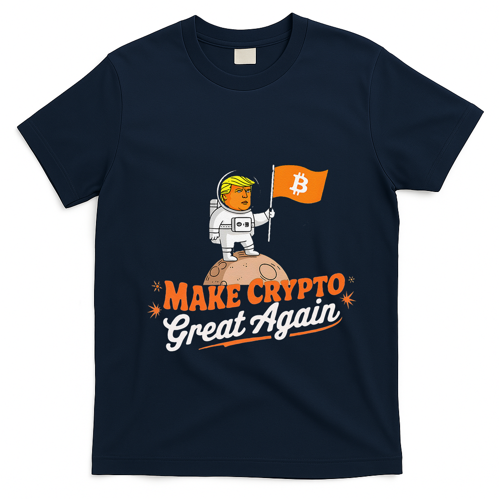 Funny Trump Astronaut Make Crypto Great To Moon Bitcoin T-Shirt - Navy Blue