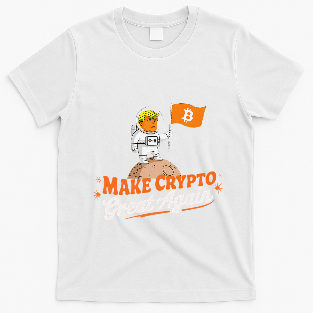 Funny Trump Astronaut Make Crypto Great To Moon Bitcoin T-Shirt - White