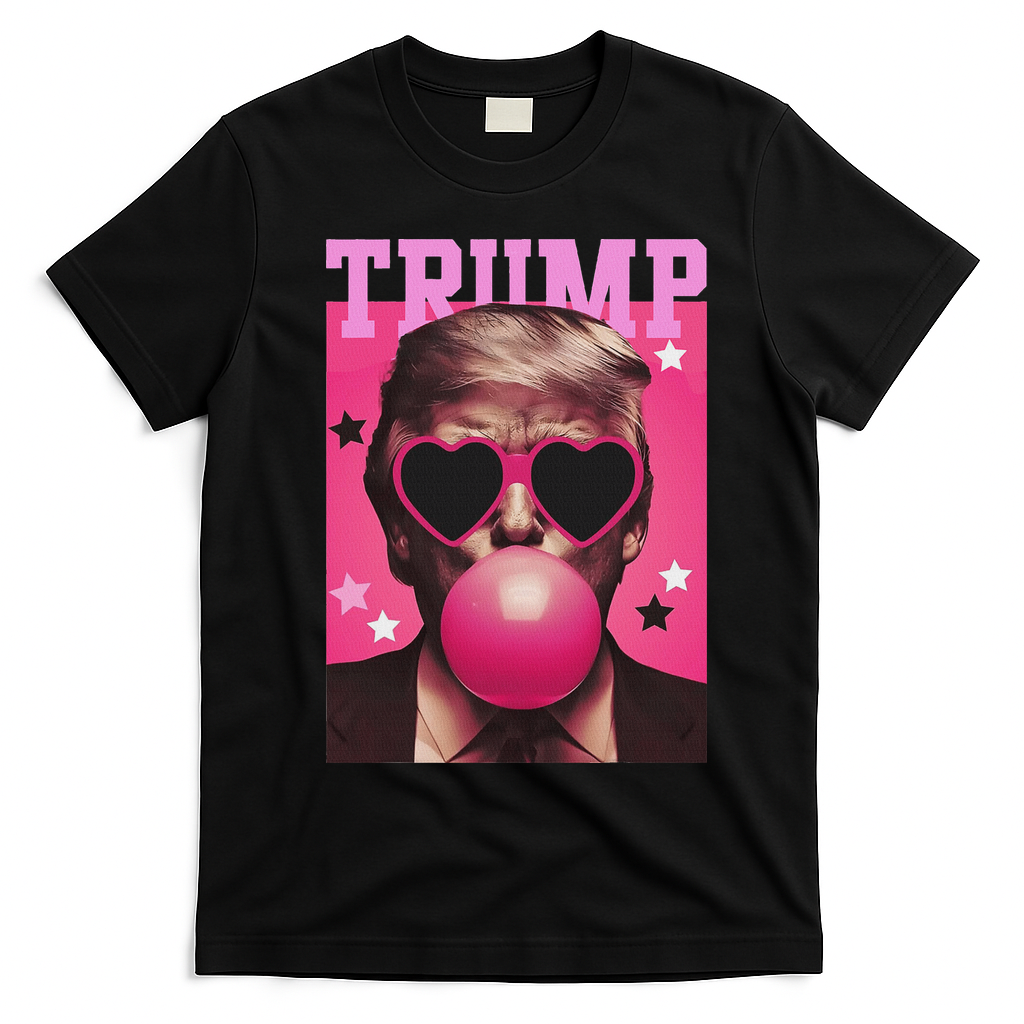 Funny Trump B.U.B.B.L.E Gum Sunglass Heart T-Shirt - Black