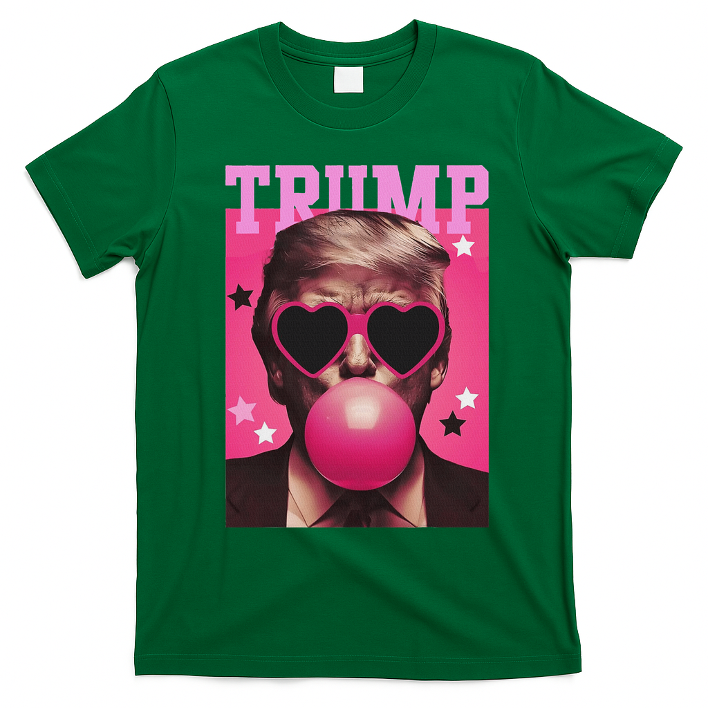 Funny Trump B.U.B.B.L.E Gum Sunglass Heart T-Shirt - Irish Green