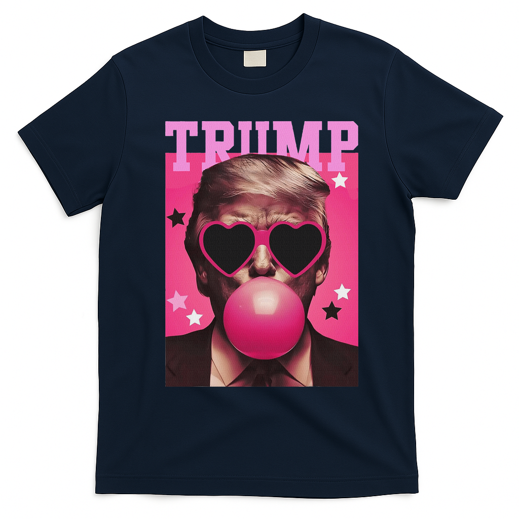 Funny Trump B.U.B.B.L.E Gum Sunglass Heart T-Shirt - Navy Blue