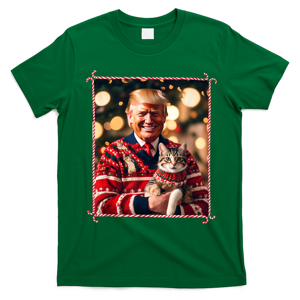 Funny Trump Christmas Sweater For Cat Lovers T-Shirt - Irish Green