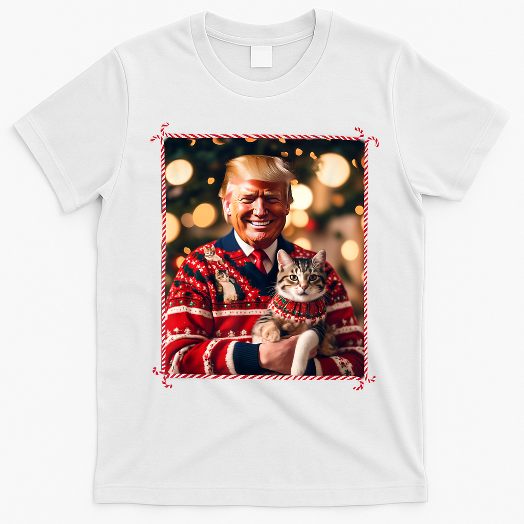 Funny Trump Christmas Sweater For Cat Lovers T-Shirt - White