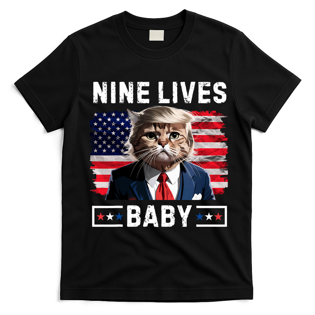 Funny Trump Cat 9 Lives Baby Nine Lives Cat T-Shirt - Black