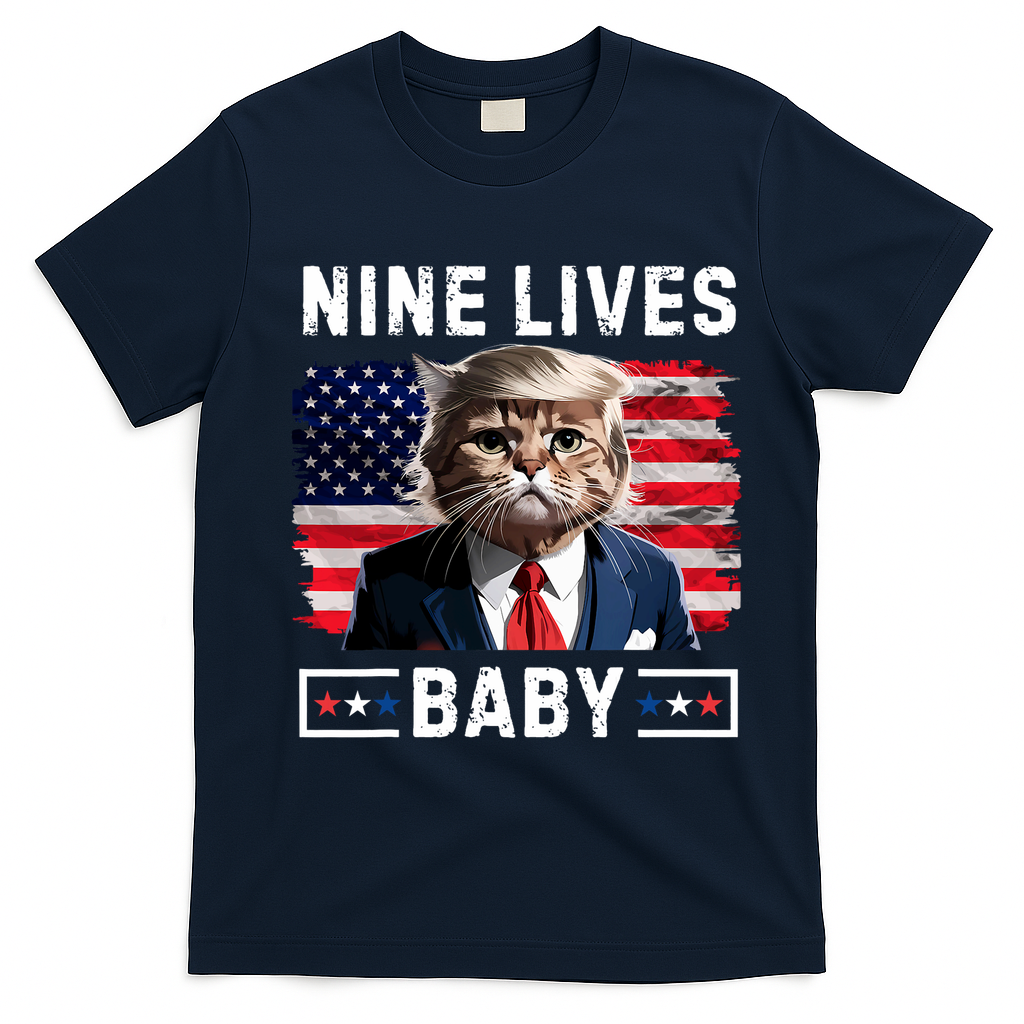 Funny Trump Cat 9 Lives Baby Nine Lives Cat T-Shirt - Navy Blue