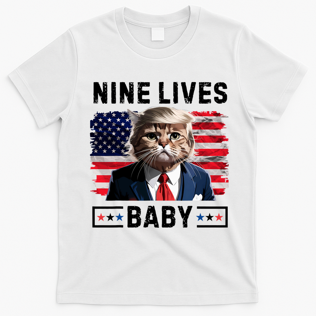 Funny Trump Cat 9 Lives Baby Nine Lives Cat T-Shirt - White