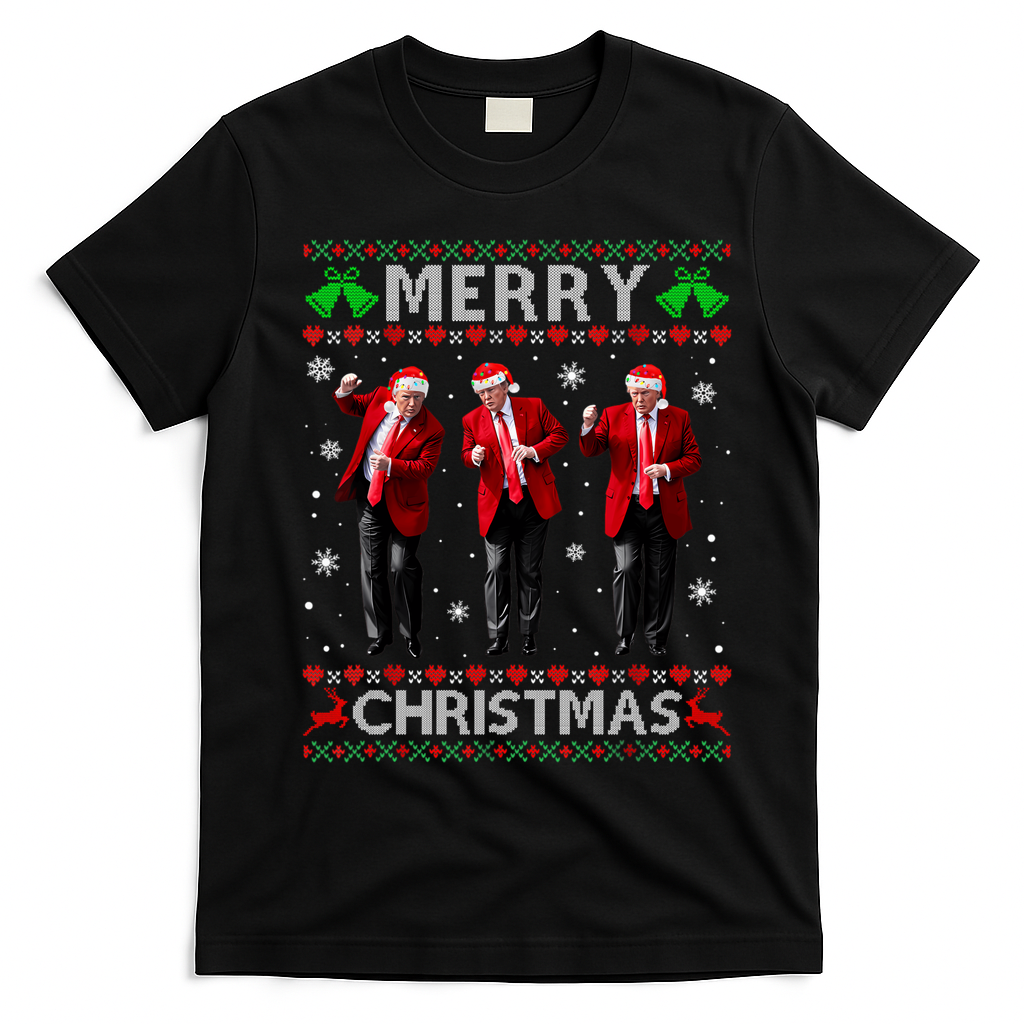 Funny Trump Dance Merry Christmas Ugly Xmas Sweater Pajamas T-Shirt - Black