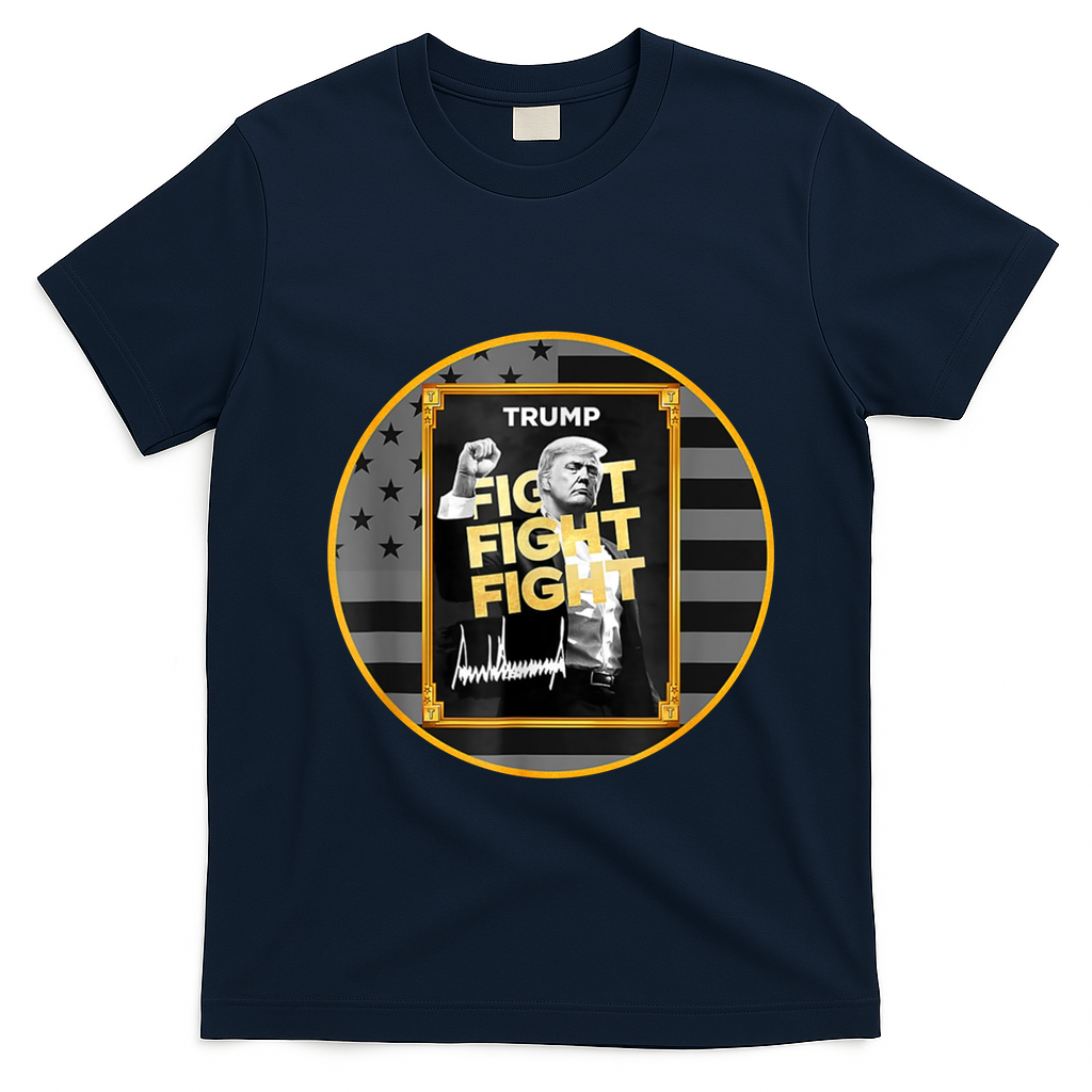 Funny Trump Fight Meme Coin Crypto President T-Shirt - Navy Blue