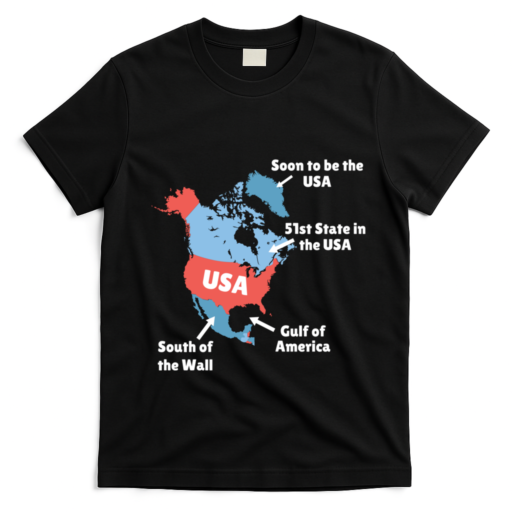 Funny Trump Map Of Usa Canada Greenland Gulf Of Mexico Hoodie T-Shirt - Black