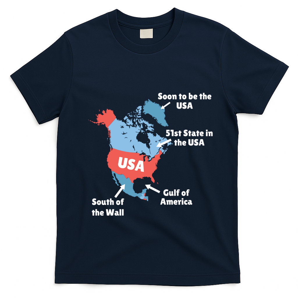 Funny Trump Map Of Usa Canada Greenland Gulf Of Mexico Hoodie T-Shirt - Navy Blue