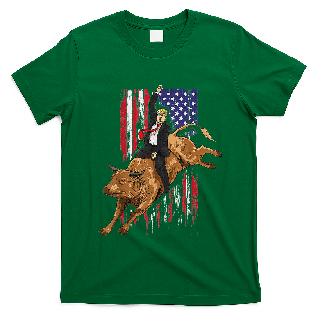 Funny Trump Rodeo Bull Rider Patriotic American Flag Trump T-Shirt - Irish Green