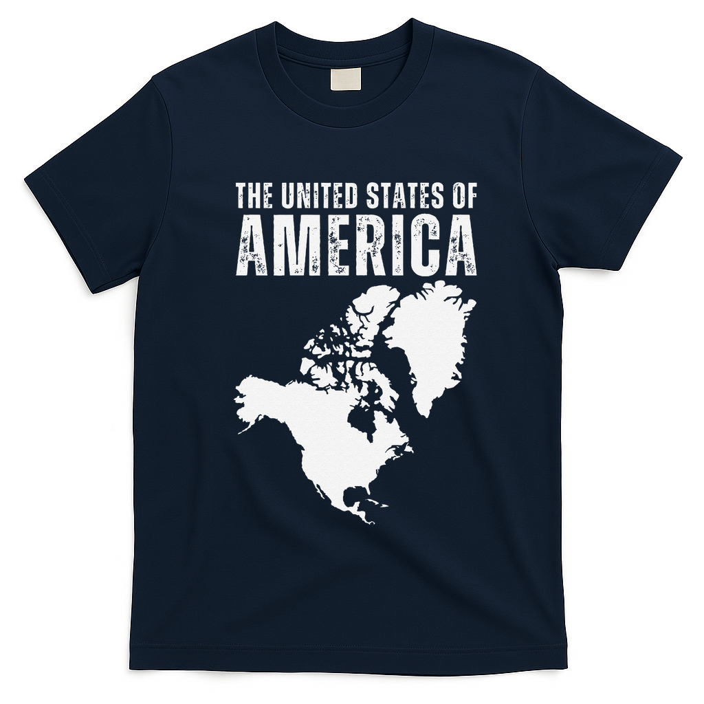 Funny Trump Speech American Flag Canada Greenland Gulf Map T-Shirt - Navy Blue