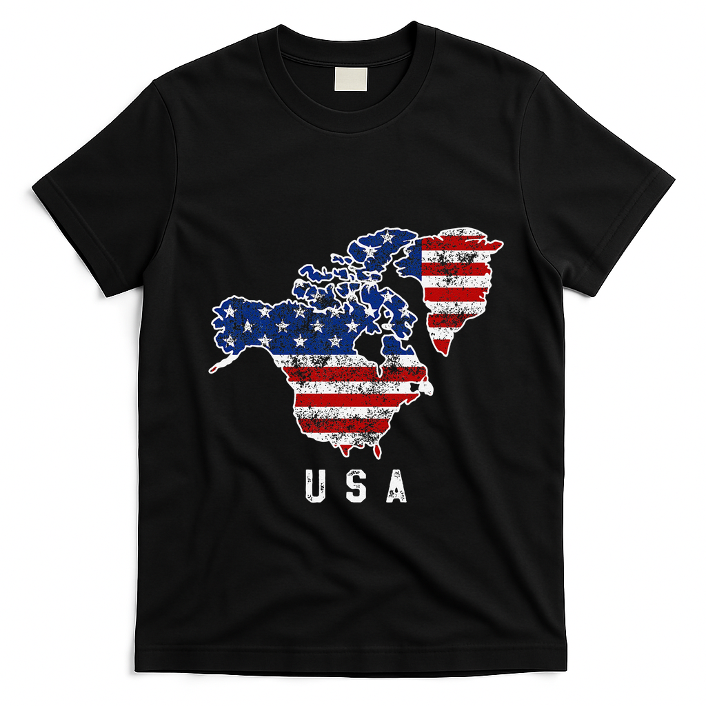 Funny Trump’S Vision Of Usa Map With Canada And Greenland T-Shirt - Black