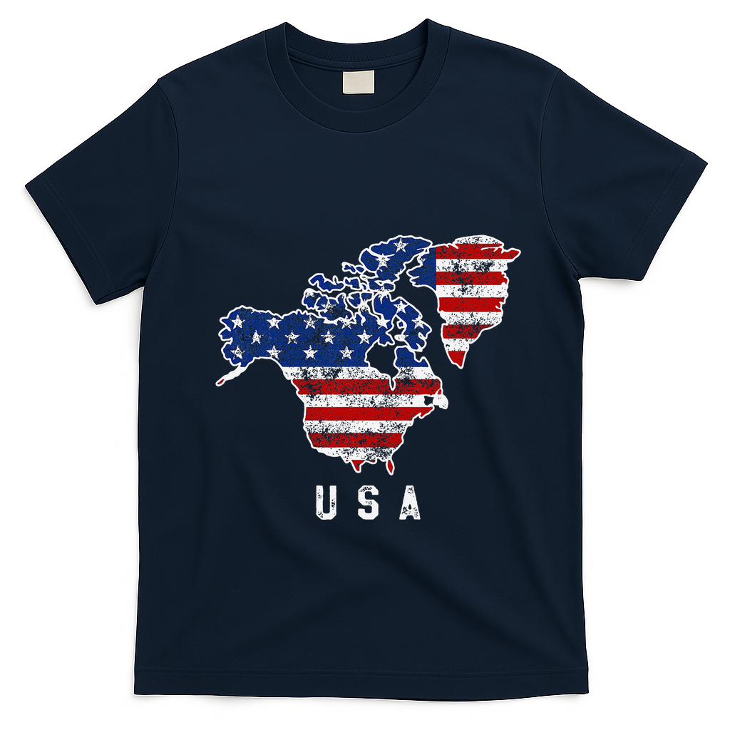 Funny Trump’S Vision Of Usa Map With Canada And Greenland T-Shirt - Navy Blue