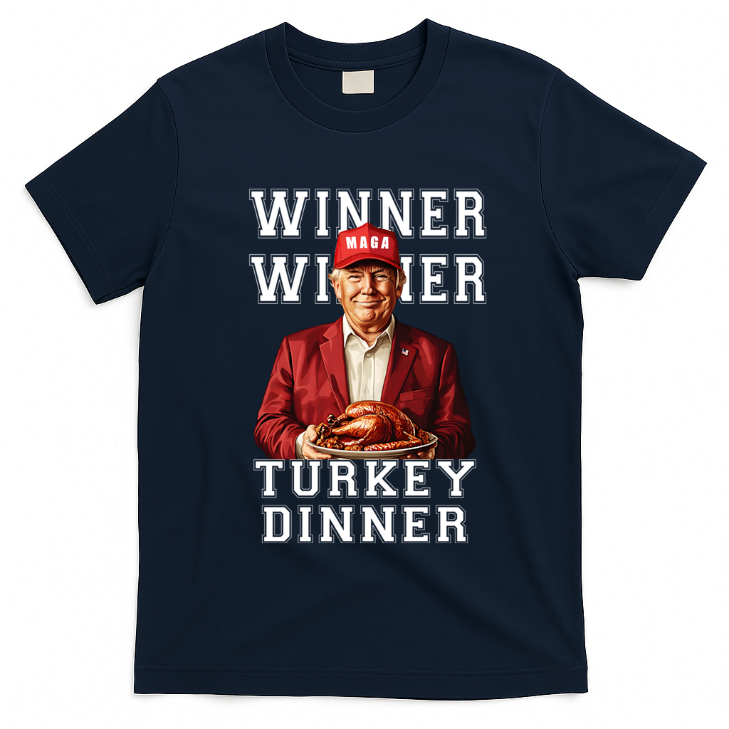 Funny Trump Winner Winner Turkey Dinner Thanksgiving Gift T-Shirt - Navy Blue