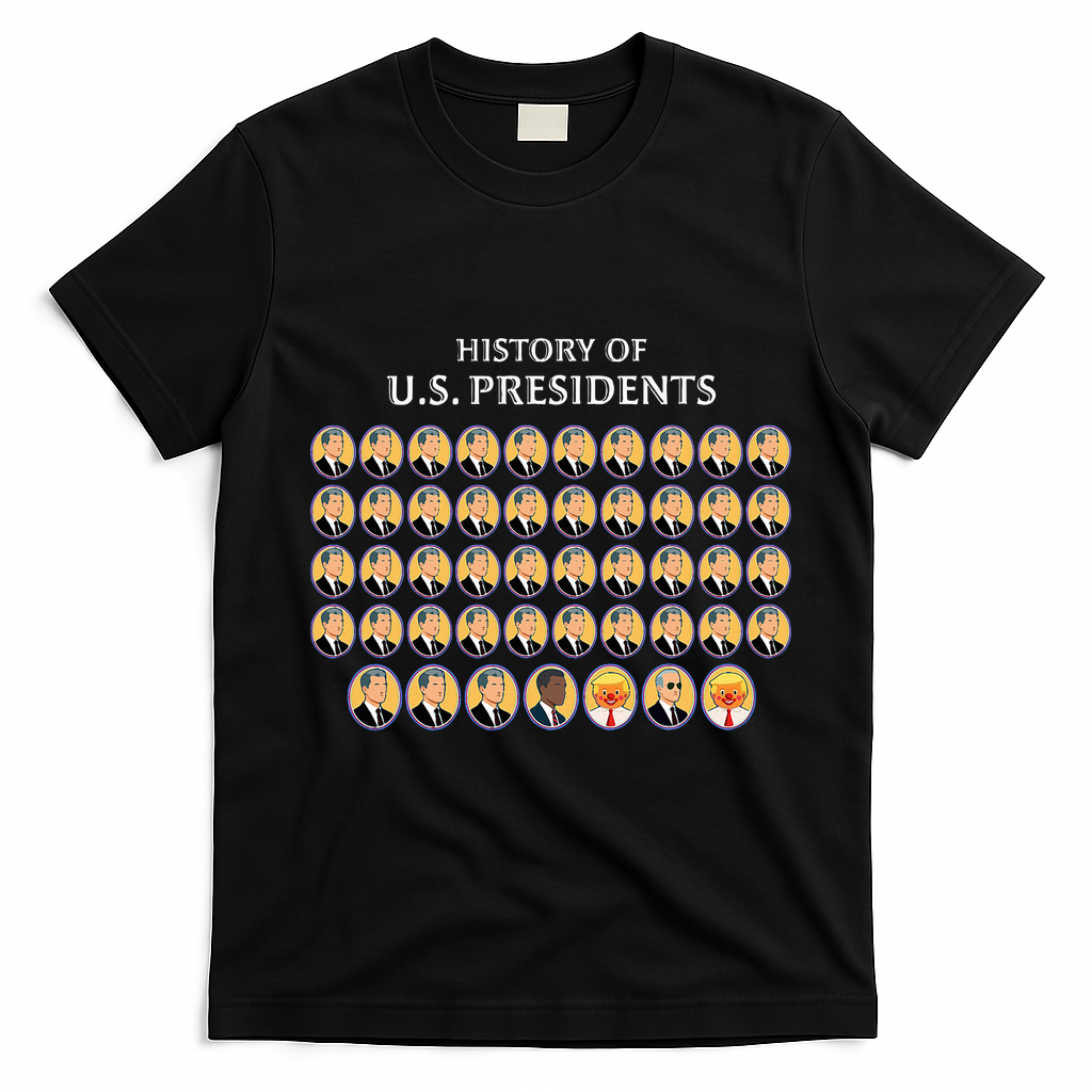 Funny Us Presidents History 1 T0 47 Trump Clown Caricature T-Shirt - Black