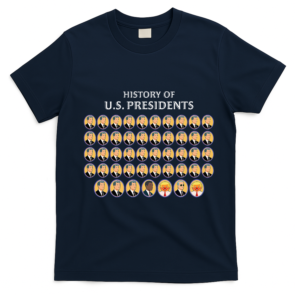 Funny Us Presidents History 1 T0 47 Trump Clown Caricature T-Shirt - Navy Blue