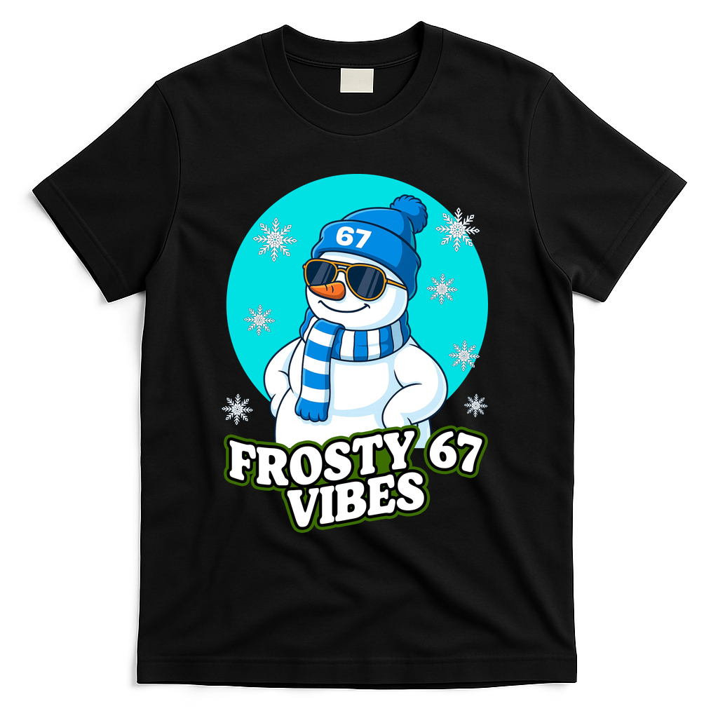 Frosty Vibes 67 Snowman Six Seven Meme Funny T-Shirt - Black