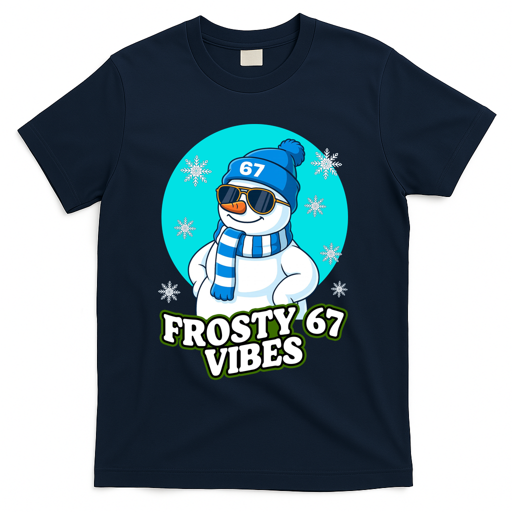 Frosty Vibes 67 Snowman Six Seven Meme Funny T-Shirt - Navy