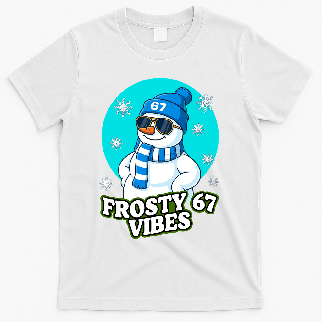 Frosty Vibes 67 Snowman Six Seven Meme Funny T-Shirt - White