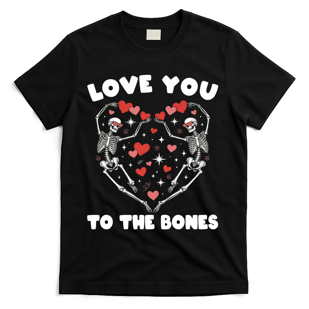 Funny Valentines Day Love You To The Bones Skeletons T-Shirt - Black