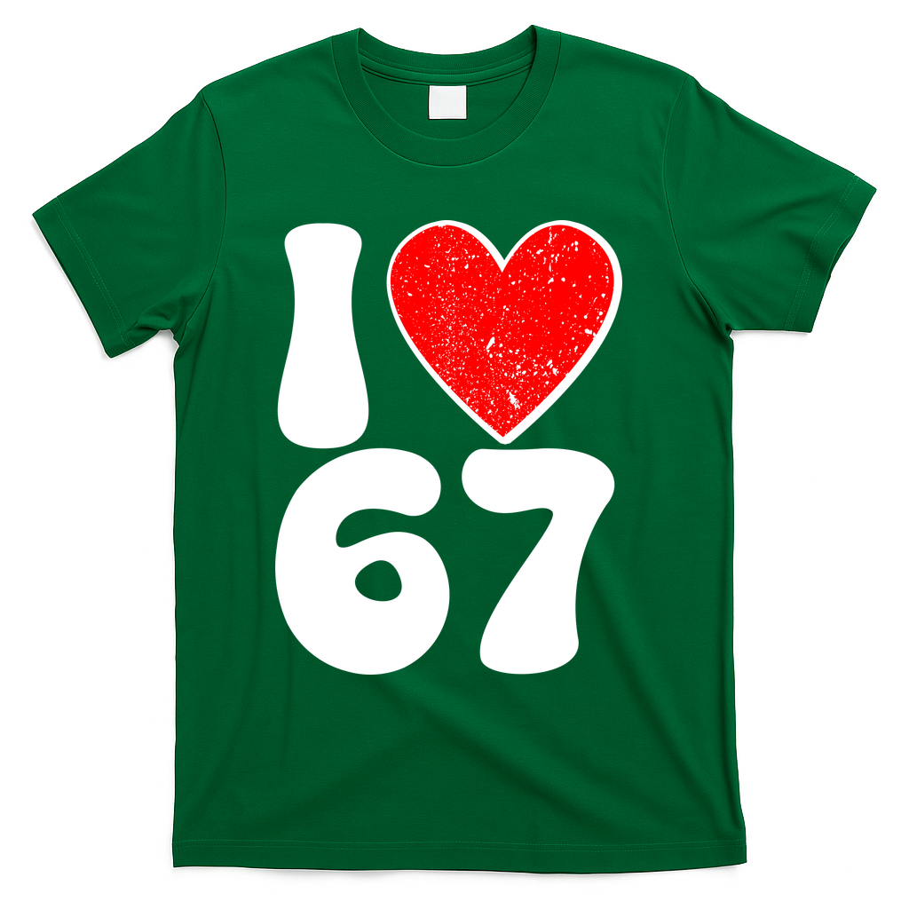 Funny Valentines Day I Heart Love 67 T-Shirt - Green