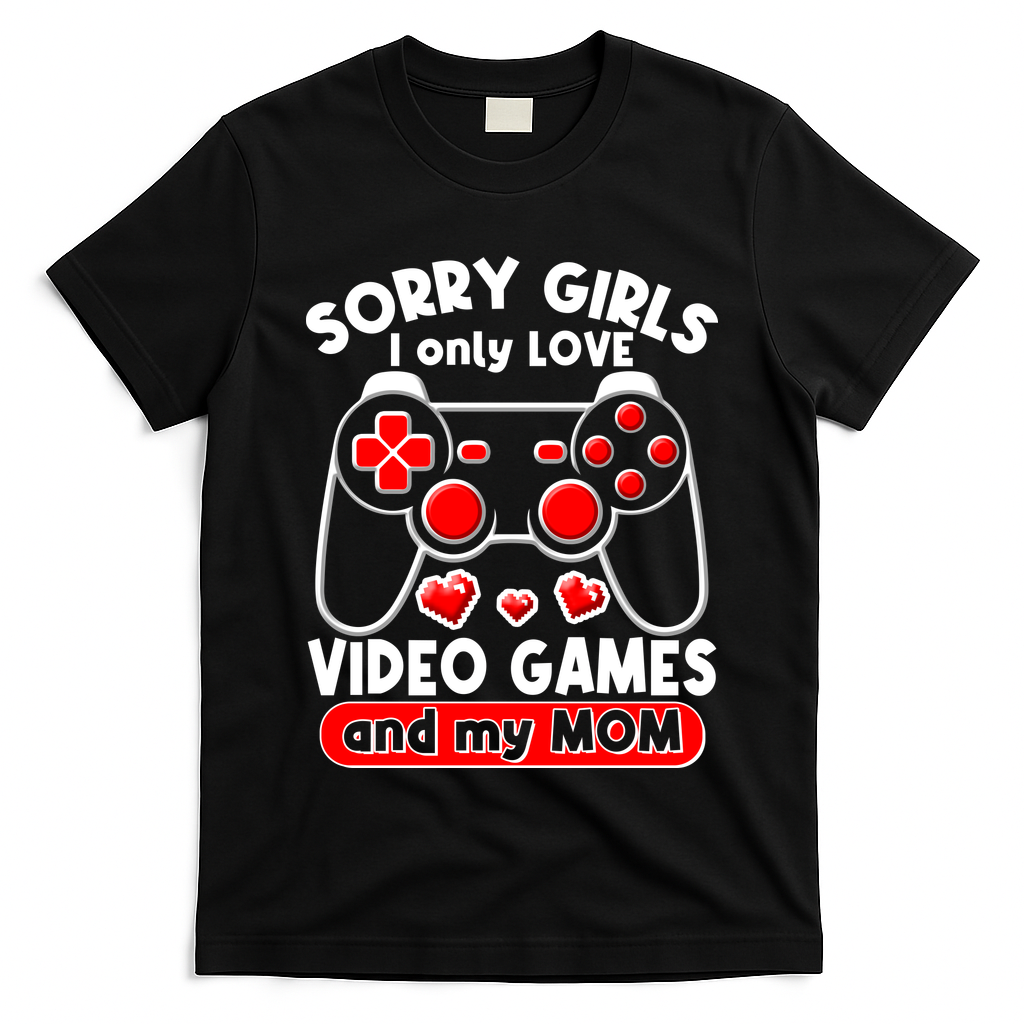 Funny Valentines Day Sorry Girls I Only Love Video Games And My Mom  T-Shirt