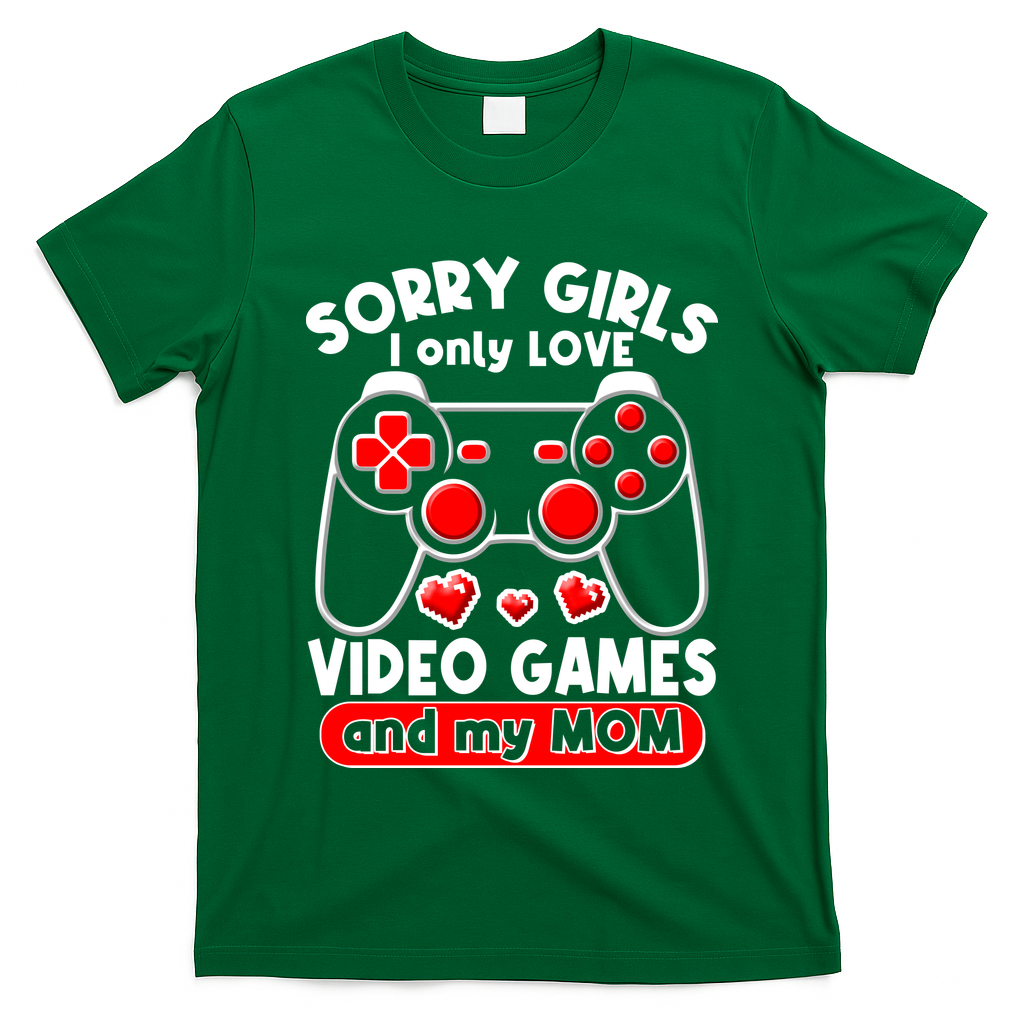 Funny Valentines Day Sorry Girls I Only Love Video Games And My Mom  T-Shirt