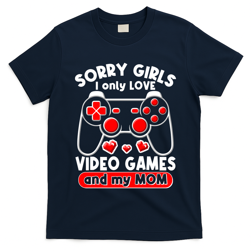 Funny Valentines Day Sorry Girls I Only Love Video Games And My Mom  T-Shirt