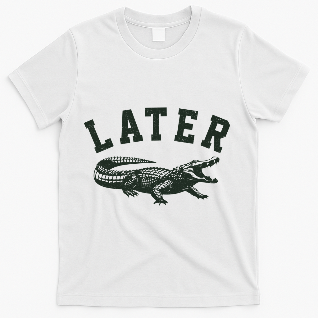 Funny Vintage Varsity Later Alligator T-Shirt - White