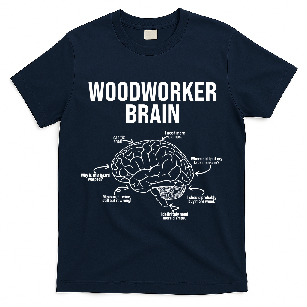 Funny Woodworker's Brain Diagram T-Shirt - Navy