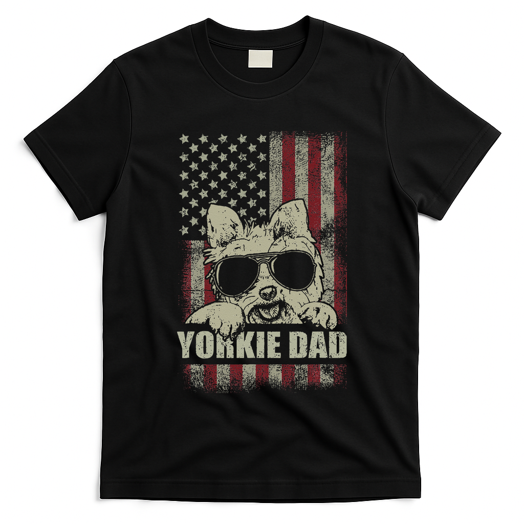 Funny Yorkie Dad American Flag Dog Daddy Fathers Day Tee T-Shirt