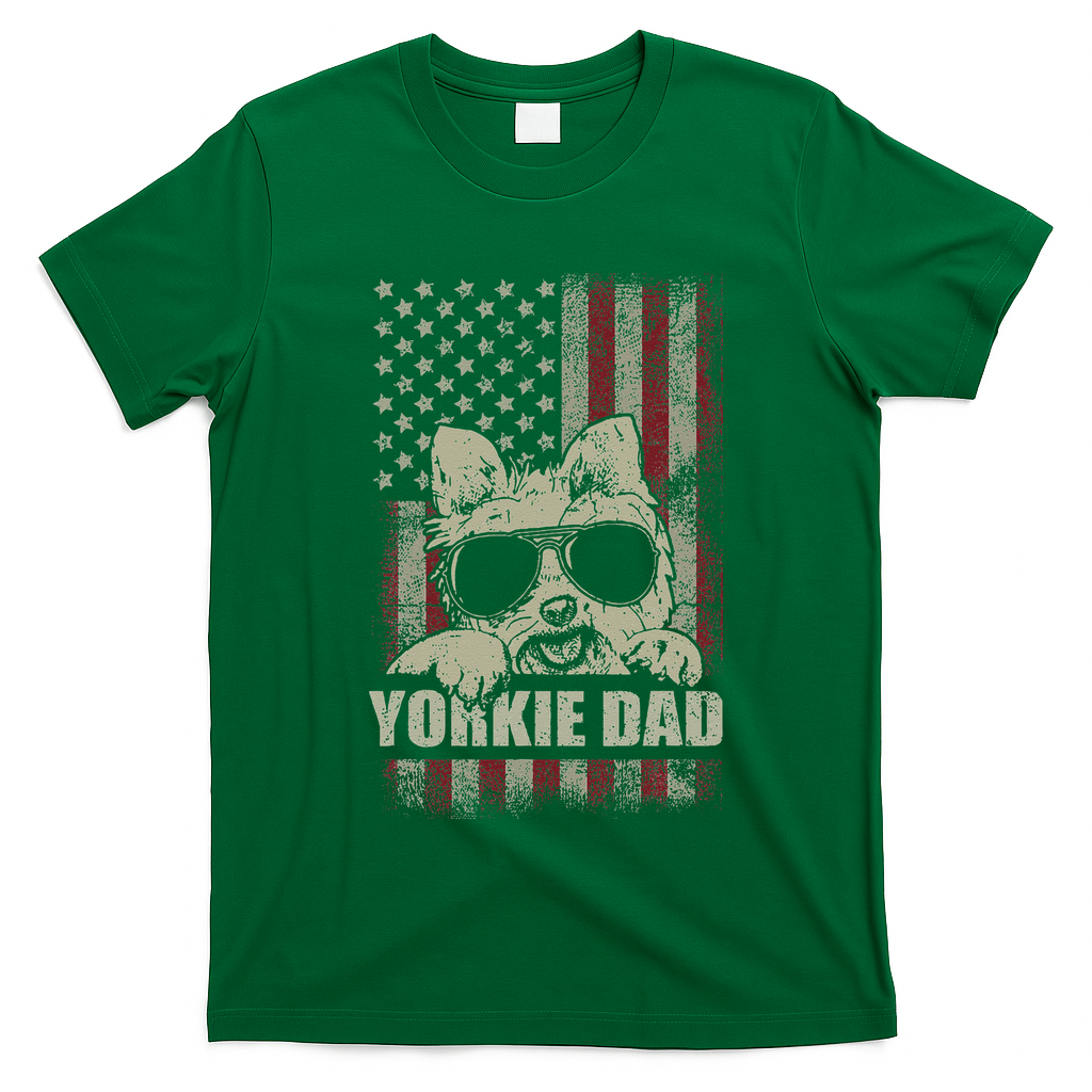 Funny Yorkie Dad American Flag Dog Daddy Fathers Day Tee T-Shirt