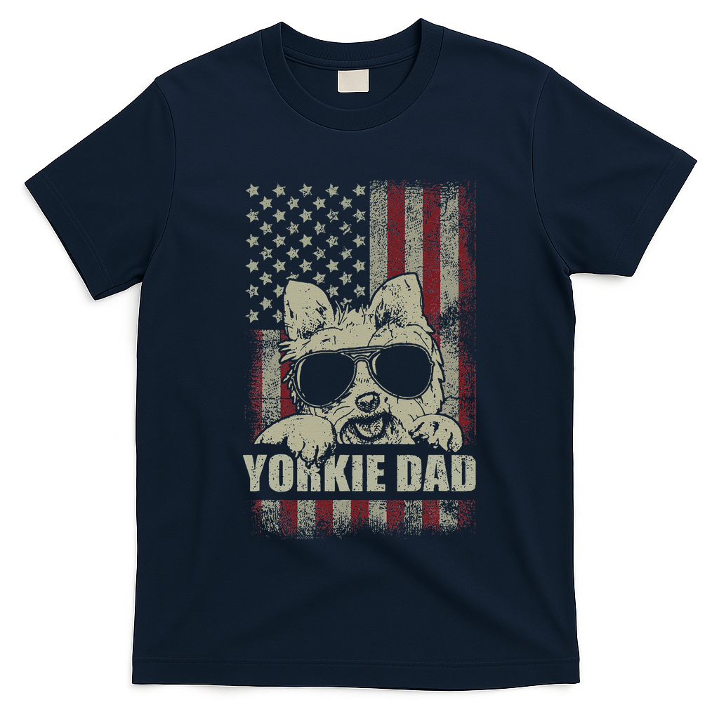 Funny Yorkie Dad American Flag Dog Daddy Fathers Day Tee T-Shirt
