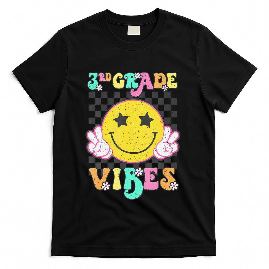 Girl 3rd Grade Vibes Smile Face Back To School Third Grade Gift T-Shirt - Black