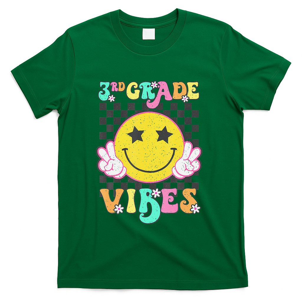 Girl 3rd Grade Vibes Smile Face Back To School Third Grade Gift T-Shirt - Green