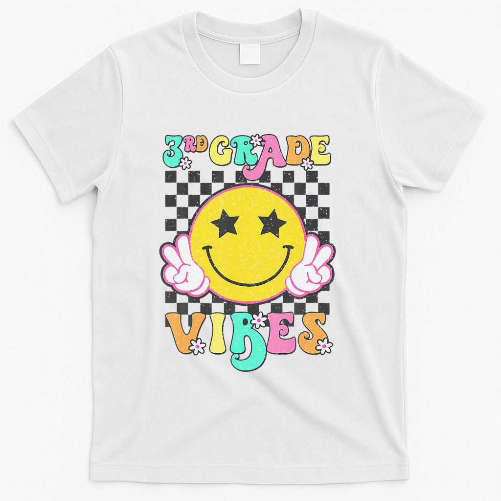 Girl 3rd Grade Vibes Smile Face Back To School Third Grade Gift T-Shirt - White