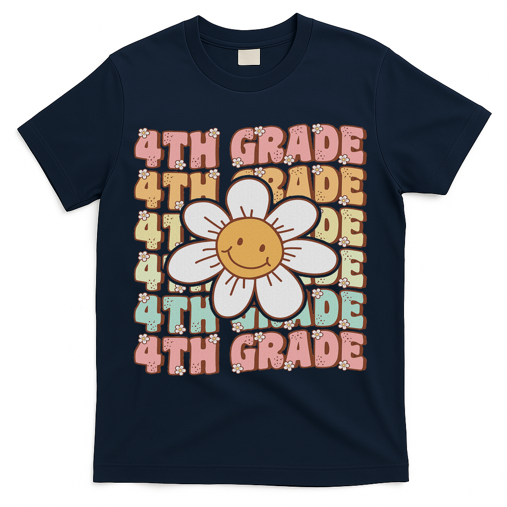 Groovy 4th Grade Back To School First Day Of Fourth Grade T-Shirt - Navy