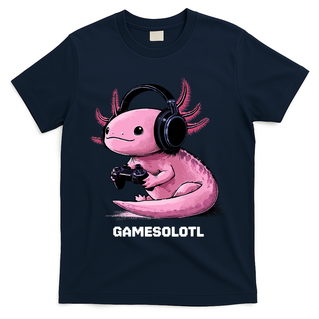 Gamer Axolotl Gamesolotl Fish Gaming Video Gamer T-Shirt - Navy