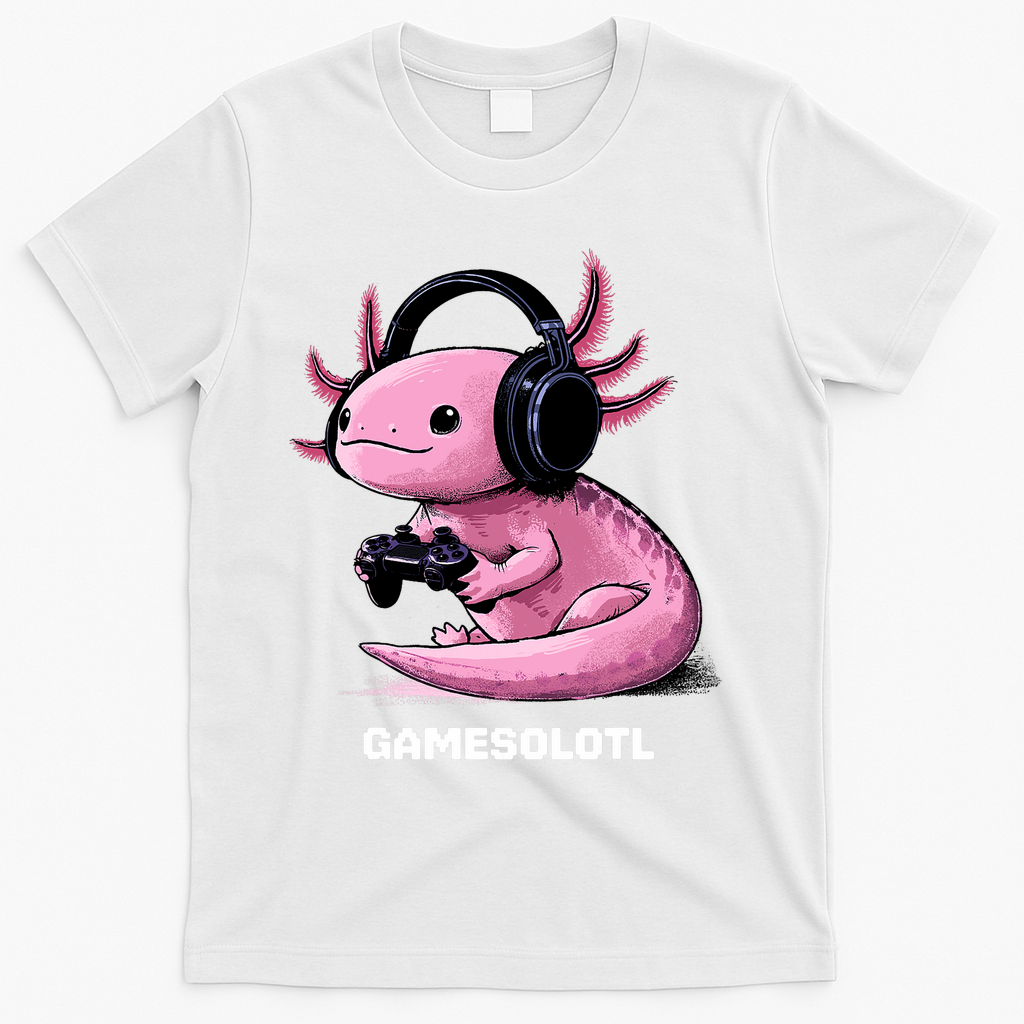 Gamer Axolotl Gamesolotl Fish Gaming Video Gamer T-Shirt - White