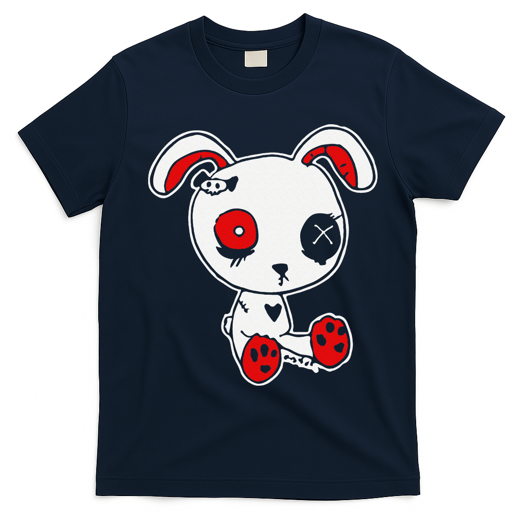 Goth Bunny Doll Lazy Halloween Costume Scary Creepy Gothic T-Shirt - Navy Blue