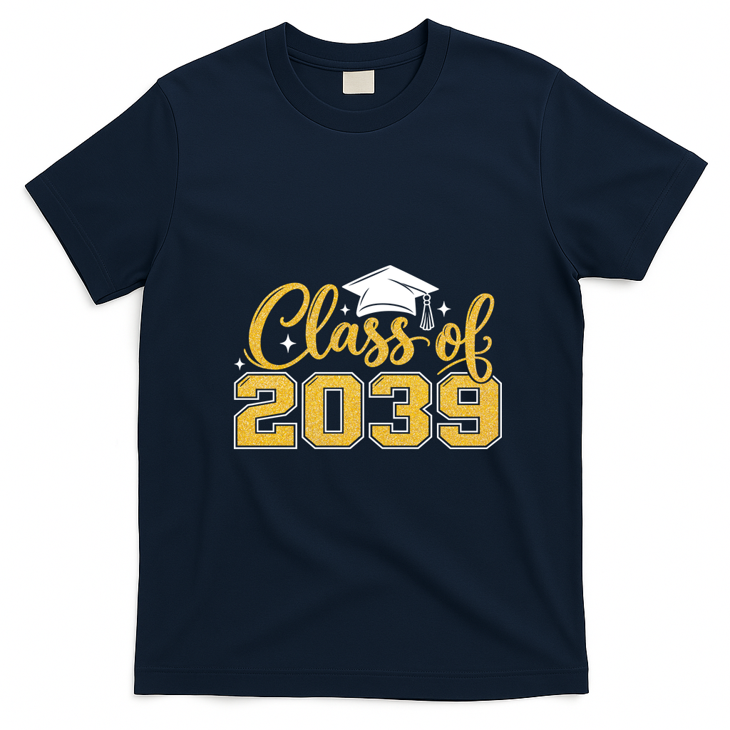 Golden Class Of 2039 Graduation Graduate School T-Shirt - Navy Blue