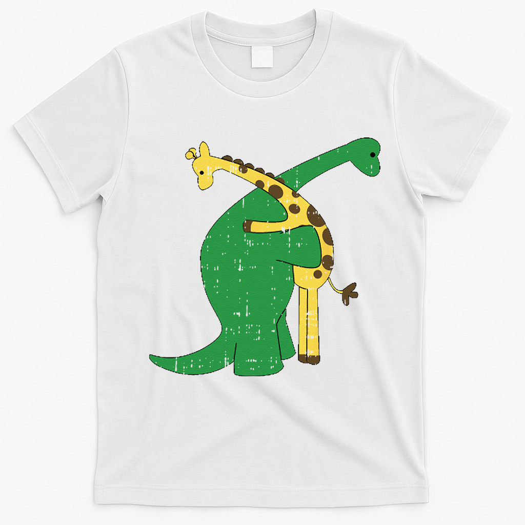 Giraffe Dinosaur Hug Love Dino Animals Safari Halloween Gift T-Shirt - White