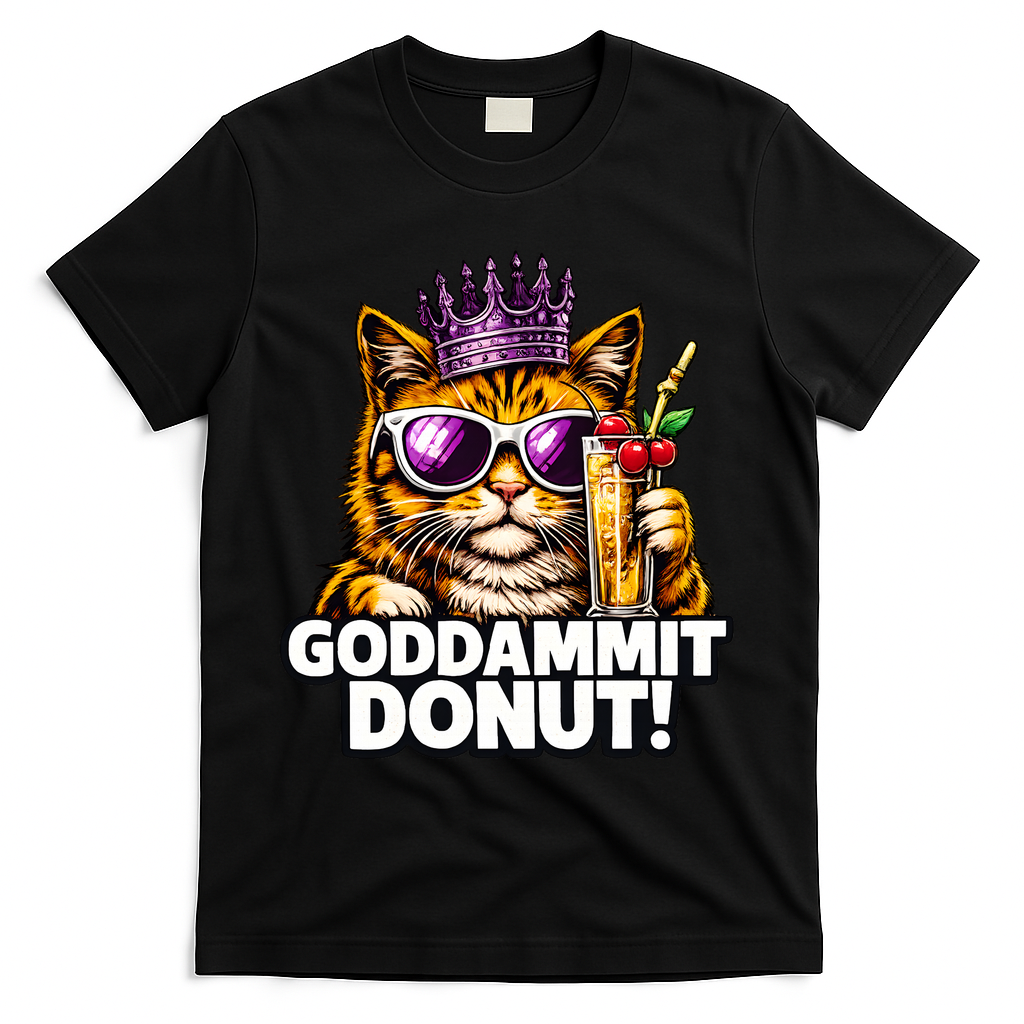 Goddammit Donut Princess Cat Meme Funny T-Shirt - Black
