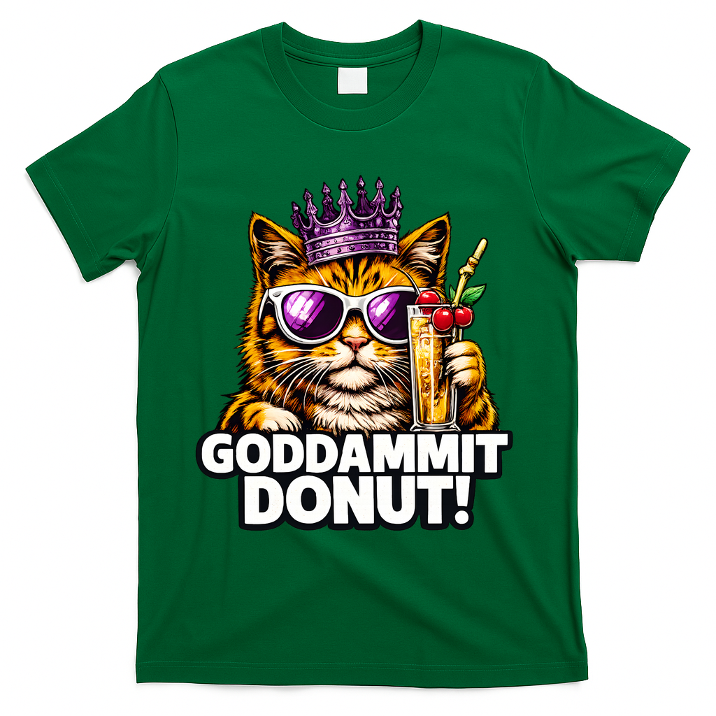 Goddammit Donut Princess Cat Meme Funny T-Shirt - Green
