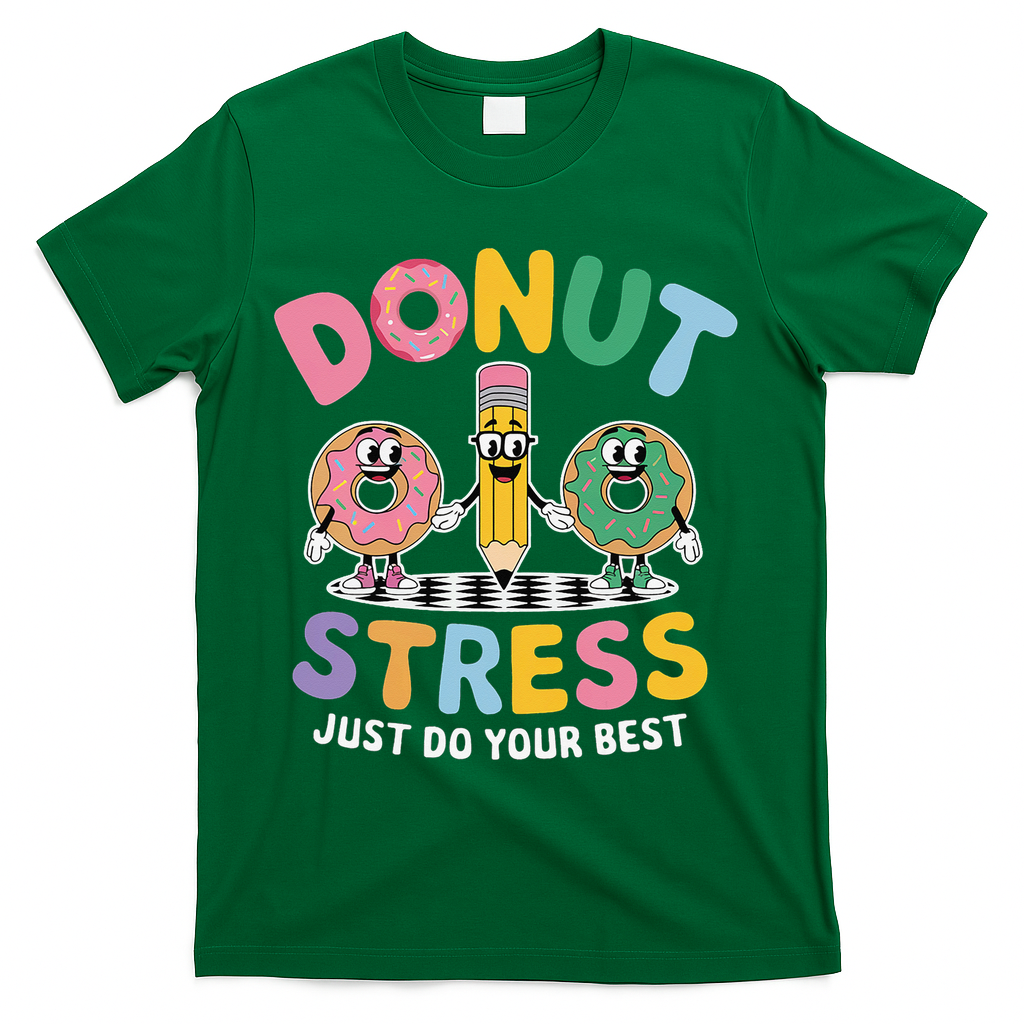 Groovy Donut Stress Just Do Your Best Testing Day Teachers T-Shirt - Green