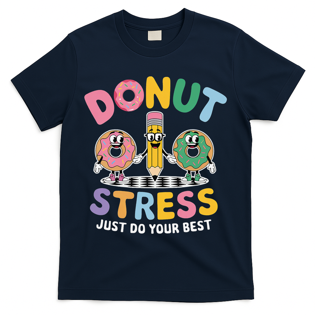 Groovy Donut Stress Just Do Your Best Testing Day Teachers T-Shirt - Navy